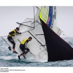 Peter Burling and Blair tuke capsize their 49er in huge waves