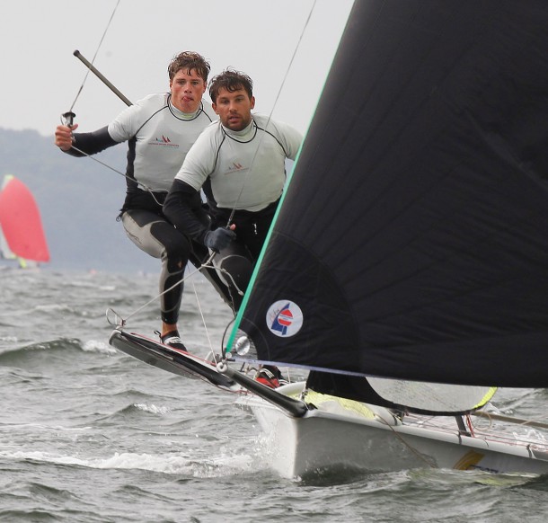 Flensburg Germany 26th of August 2015. AUT 29 Benjamin BILDSTEIN David HUSSL YCB The most sophisticated event in olympic skiff sailing. The offspring of upcoming olympic decade is competing for U24 World Champion title. Foto © okPress Otto Kasch  Otto F.H. Kasch   Wolburgstr 49 D-23669 Tdf Strand  Tel: +49 4503 70 78 20  Mob: +49 172 42 86 299 Volksbank Eutin Tdf Strand BLZ: 213 922 18  Konto : 232 190