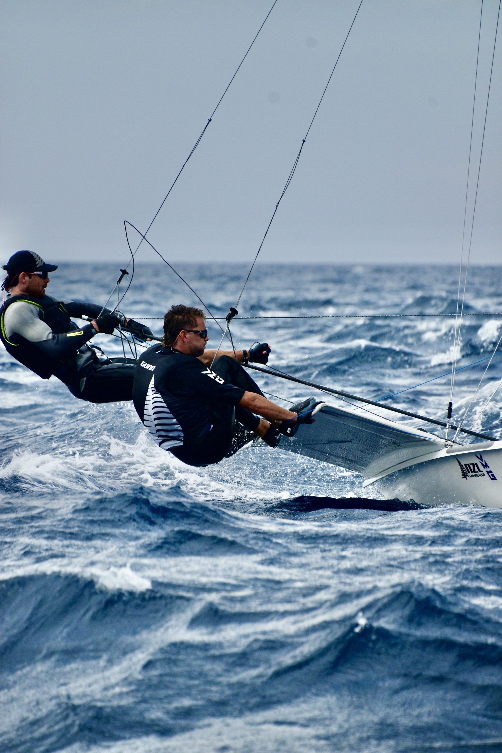 Logan Dunning Beck and Oscar Gunn on a training day in Lanzarote before the start of the 2024 skiff World Championships
