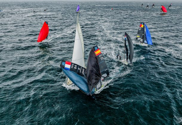 49erFXs clash with a wayward cruising boat that strayed on to the race course