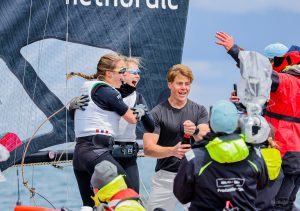 Norway celebrate 49erFX gold at the Worlds